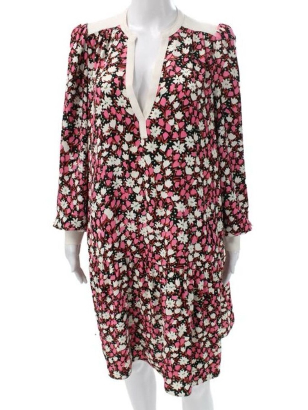 Me + Em Women Shift Floral V-Neck Short Long Sleeve Multicolor Dress Size 10